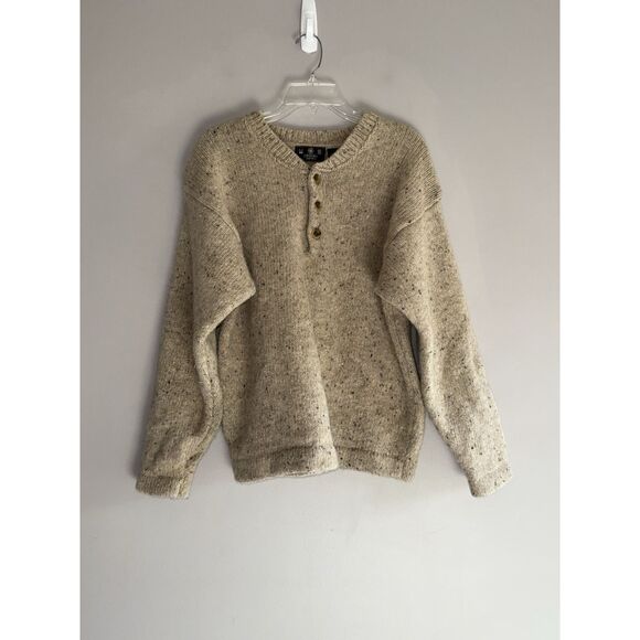 Vtg J Riggins Wool Sweater Henley Chunky Button Thick Cozy Beige Mens Large - Picture 3 of 14